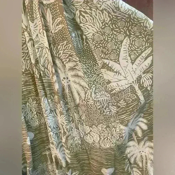 Desmond & Dempsey x H&M Linen Pleated Palm Tree Green White Midi Dress Sz. XS - Picture 3 of 7